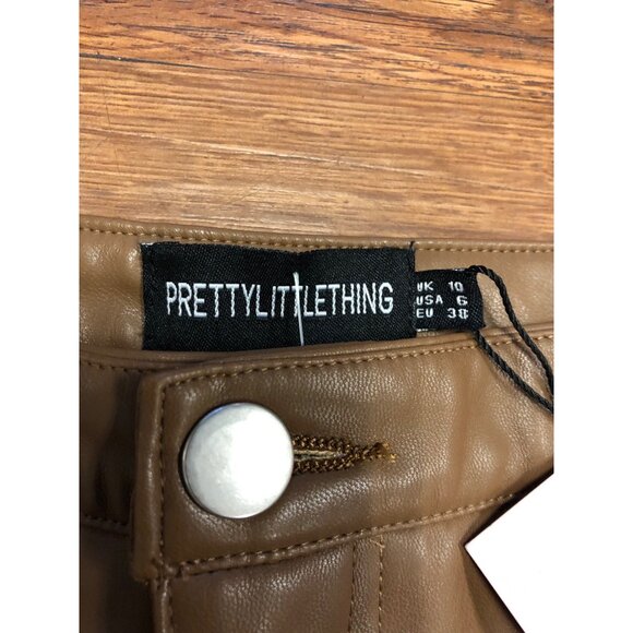BNWT Pretty Little Thing Chocolate Button Up Faux Leather Skinny Trousers - Size - Picture 4 of 9